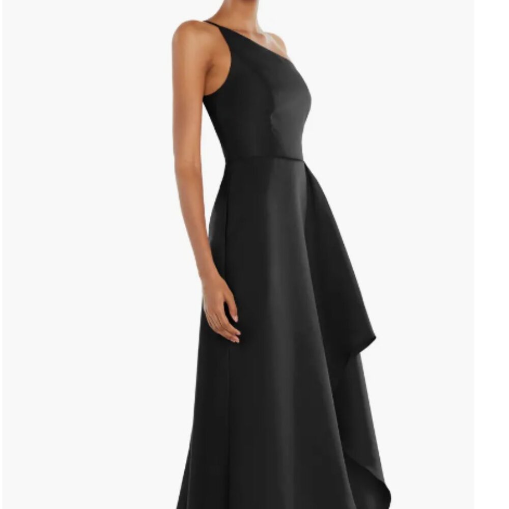 ALFRED SUNG D831 ONE SHOULDER HIGH LOW SATIN BLACK E5 DRESS sz 20